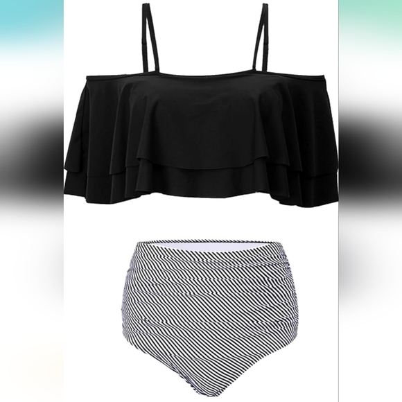 EDEL QUAL PLUS SIZE 2 Piece Ruffle High Waisted Tummy Control Bikini - Picture 2 of 5